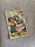 Carte postale illustrée enfants fleurs CPA anniversaire