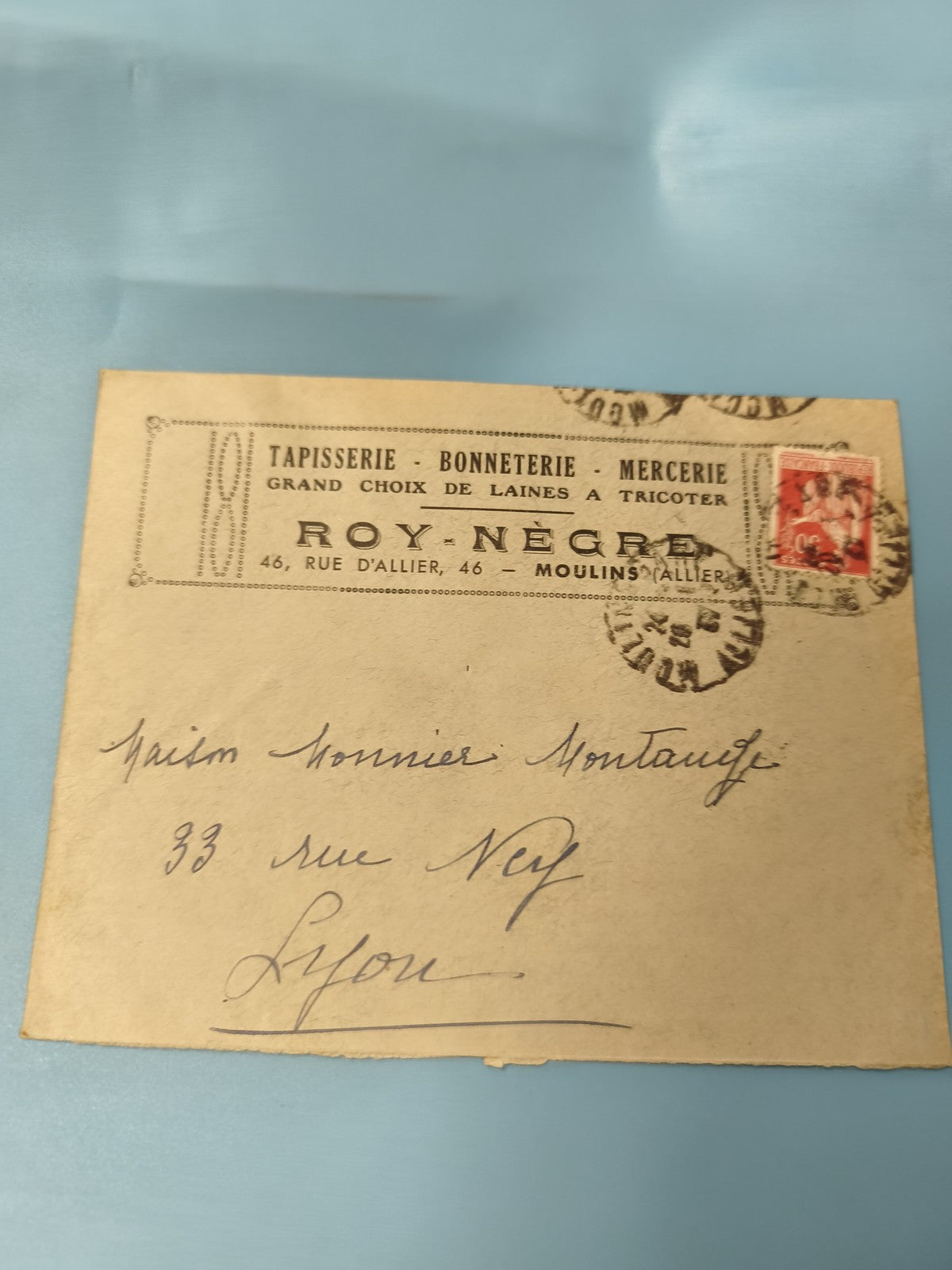 Ancienne enveloppe oblitérée début XXe Roy Nègre Moulins philatélie vintage