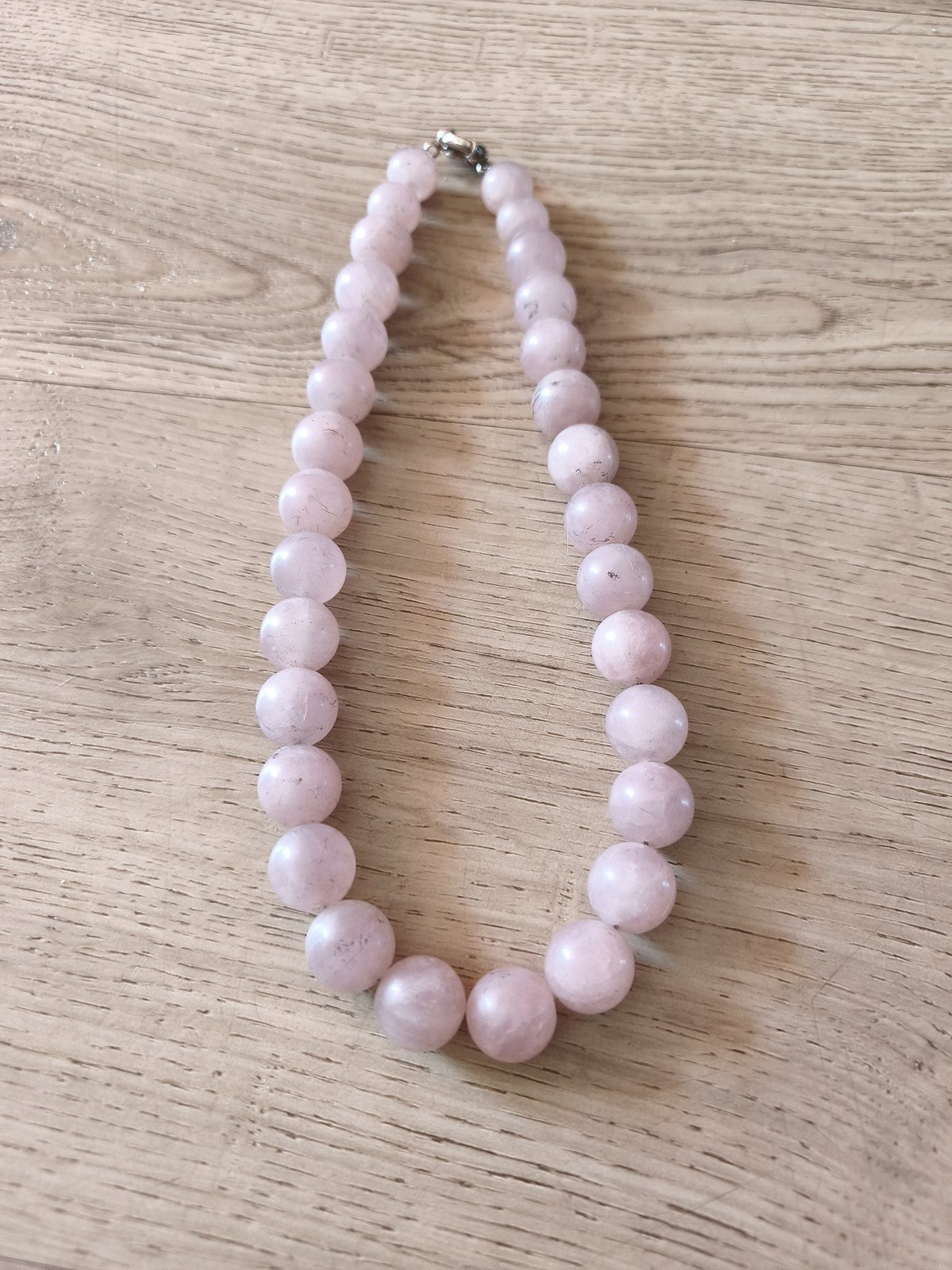 Collier ancien vintage en quartz rose, pierres naturelles, gros bijou rétro femm