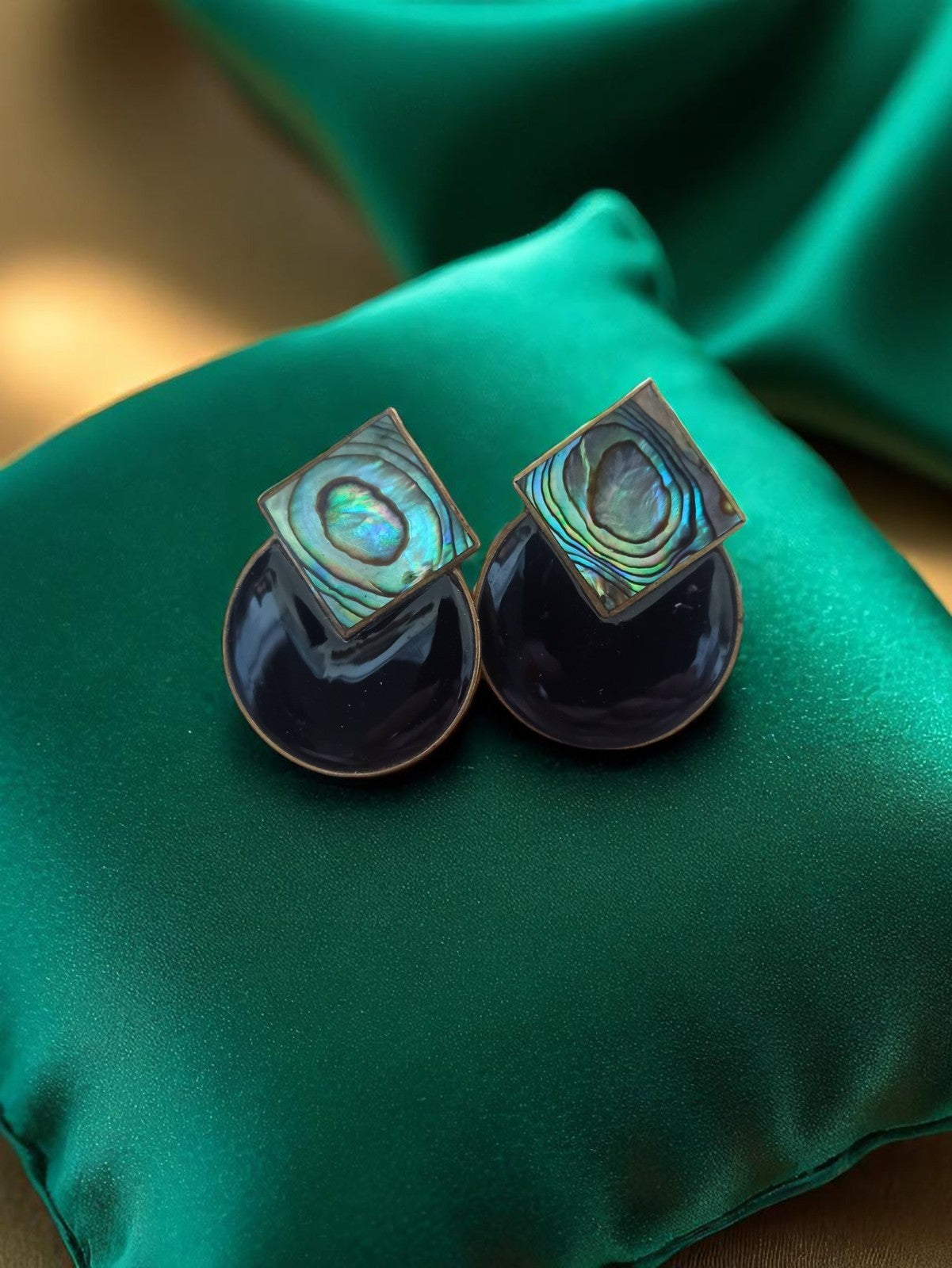 Boucles d’oreilles vintage nacre carrée et cercle, élégantes anciennes