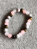 Bracelet perles pierres naturelles rose blanc marron, élastique, bijou fantaisie