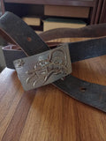 Ceinture vintage en cuir USA boucle métal étoile western rodéo ancien