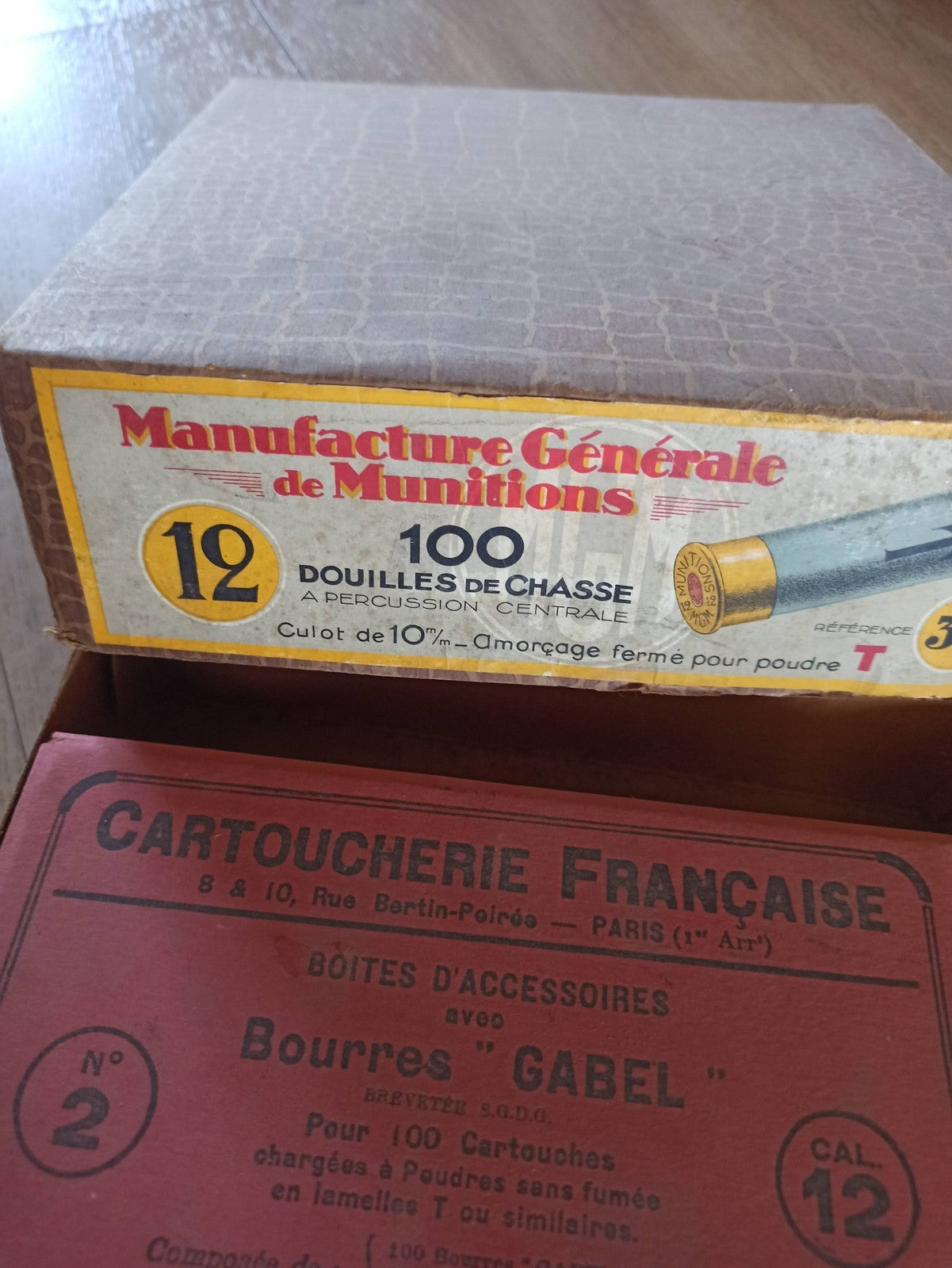 Lot douilles de chasse anciennes cal 12 + boîtes d’origine Manufacture Générale