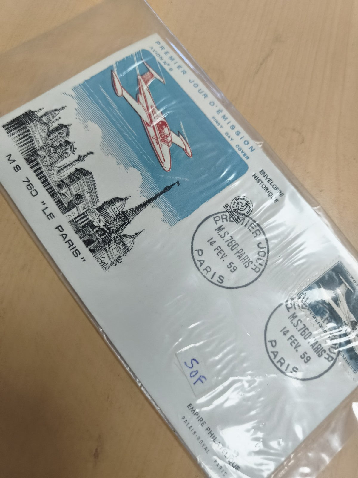Enveloppe premier jour MS 760 Paris 1959 avion cachet philatélie FDC