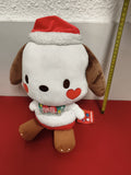 Peluche Sanrio chien blanc et brun cœur rouge bonnet Noël officielle