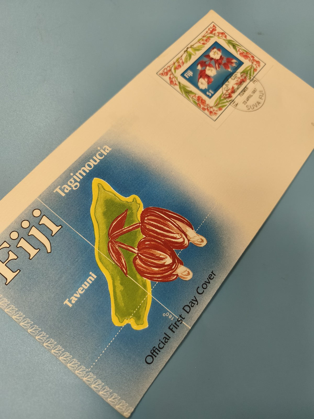 Enveloppe premier jour Fiji Tagimoucia Taveuni timbre FDC fleurs rouges