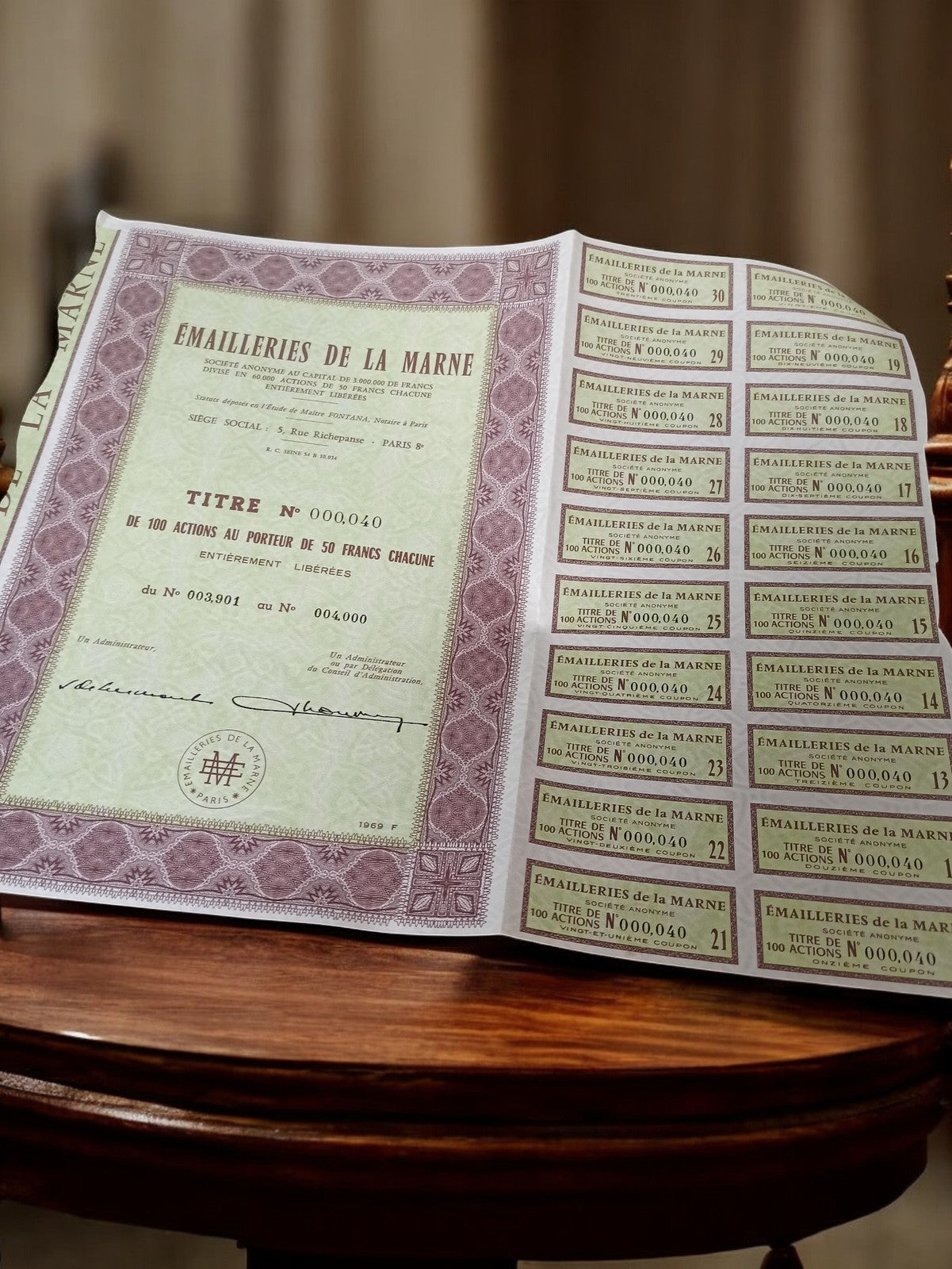 Action au porteur vintage années 1920 ancien certificat collection rétro