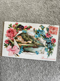 Carte postale Bonne année fleurs roses paysage timbre CPA illustrée France