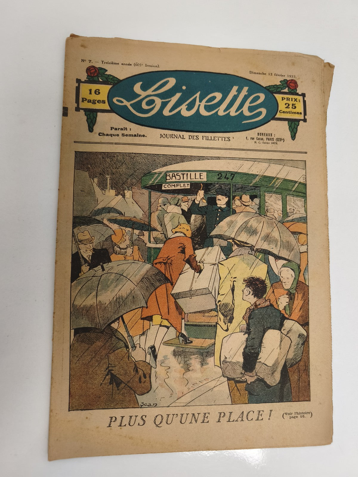 Ancien journal Lisette 1933, couverture illustrée, vintage presse fillettes