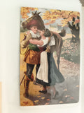 Carte postale ancienne illustrée scène romantique automne cheval CPA vintage