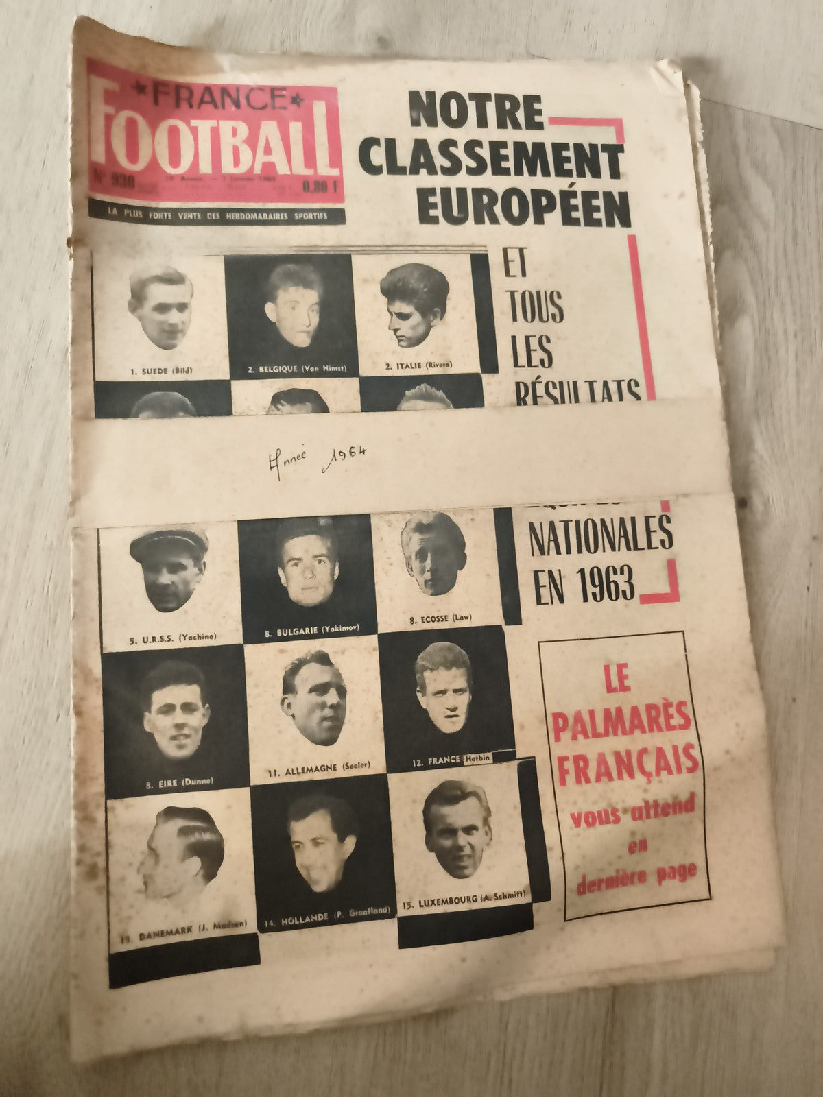 Ancien journal France Football 1964 classement européen vintage rétro foot