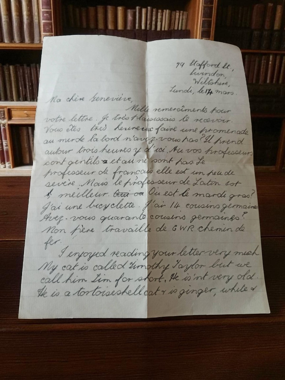 Lettre manuscrite ancienne 1950 vintage Wiltshire Swindon bilingue français angl