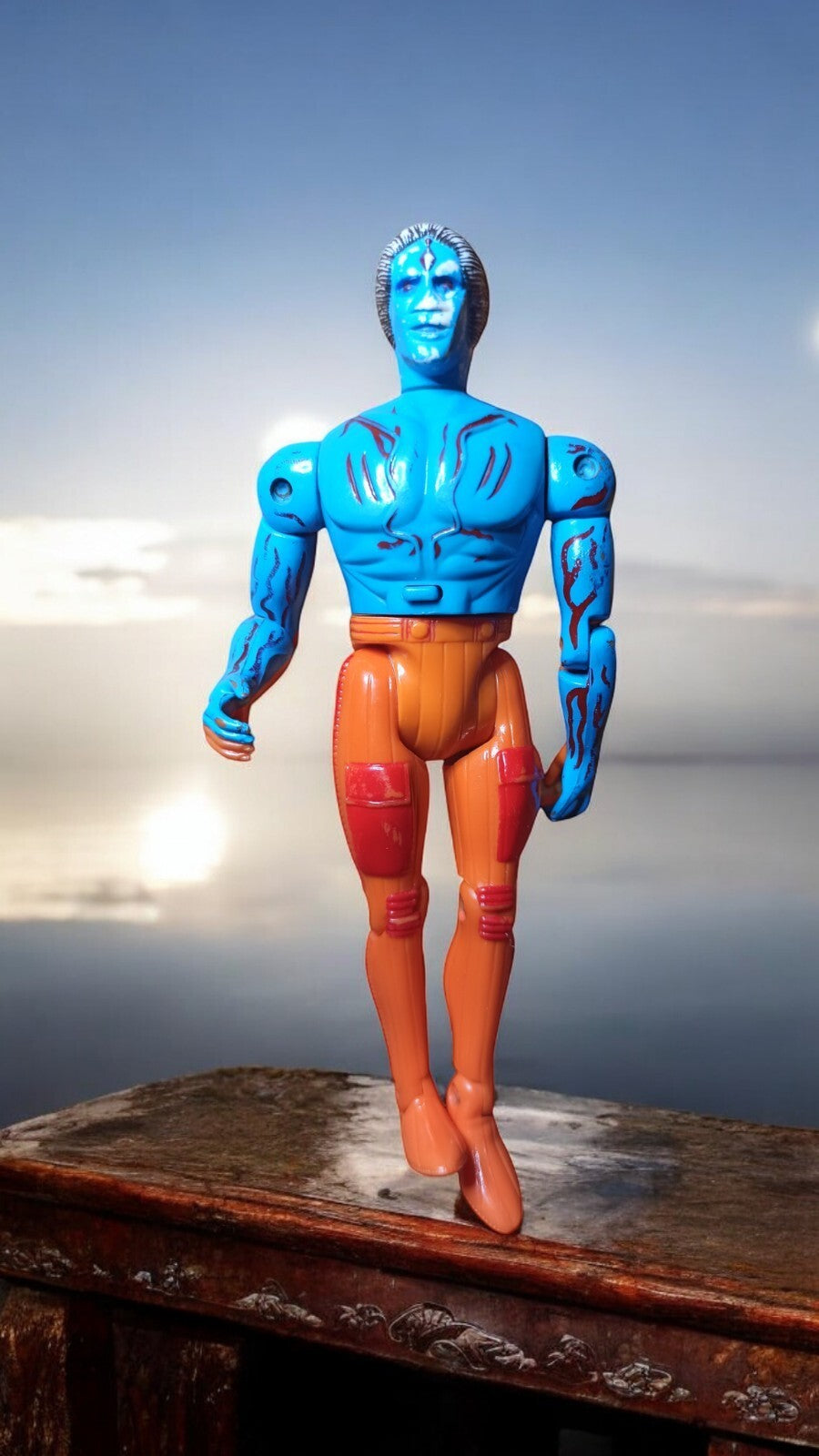 Figurine vintage Lord Adam Power Revell 1982 bleu orange articulée jouet rétro