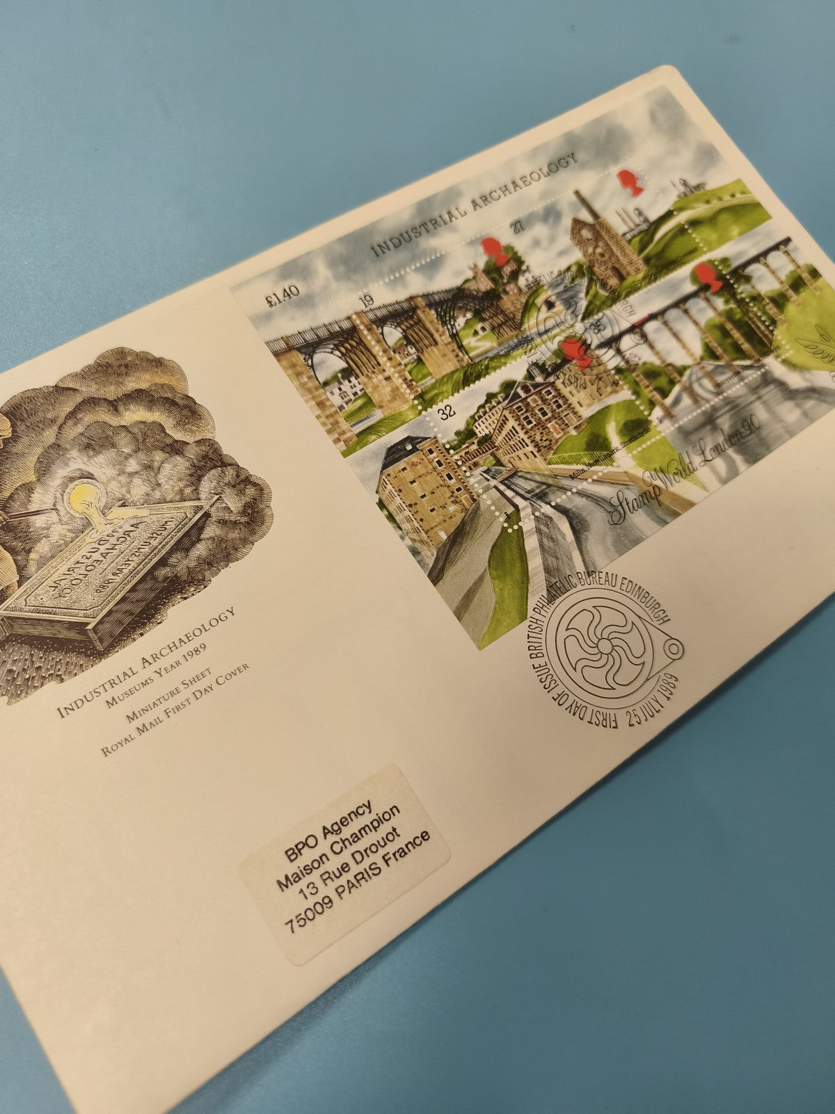 Enveloppe FDC timbre Industrial Archaeology 1989 Royaume-Uni, cachet premier jou