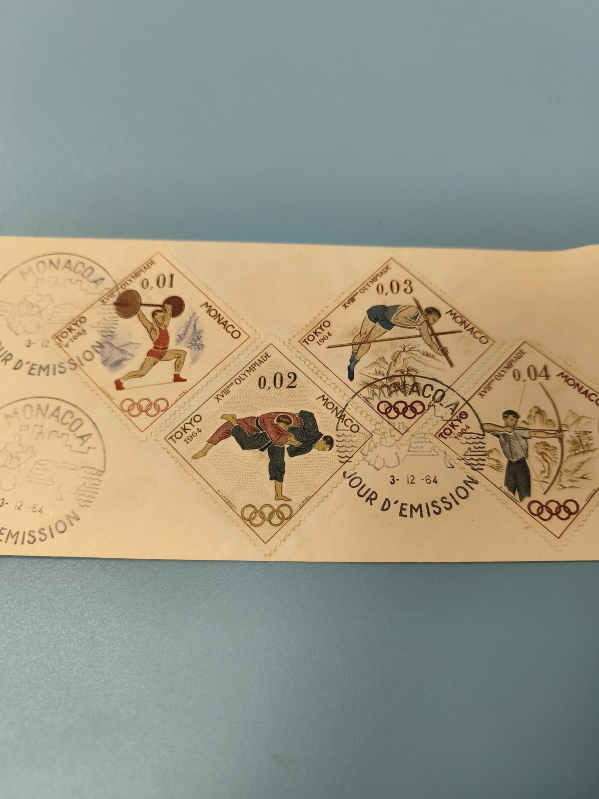 Ancienne enveloppe philatélie Monaco JO Tokyo 1964 timbres sport vintage
