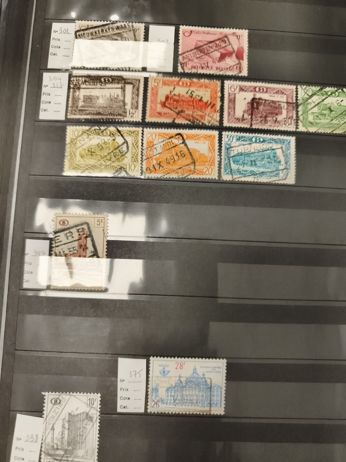 Timbres oblitérés Belgique architecture B chemin de fer lot philatélie