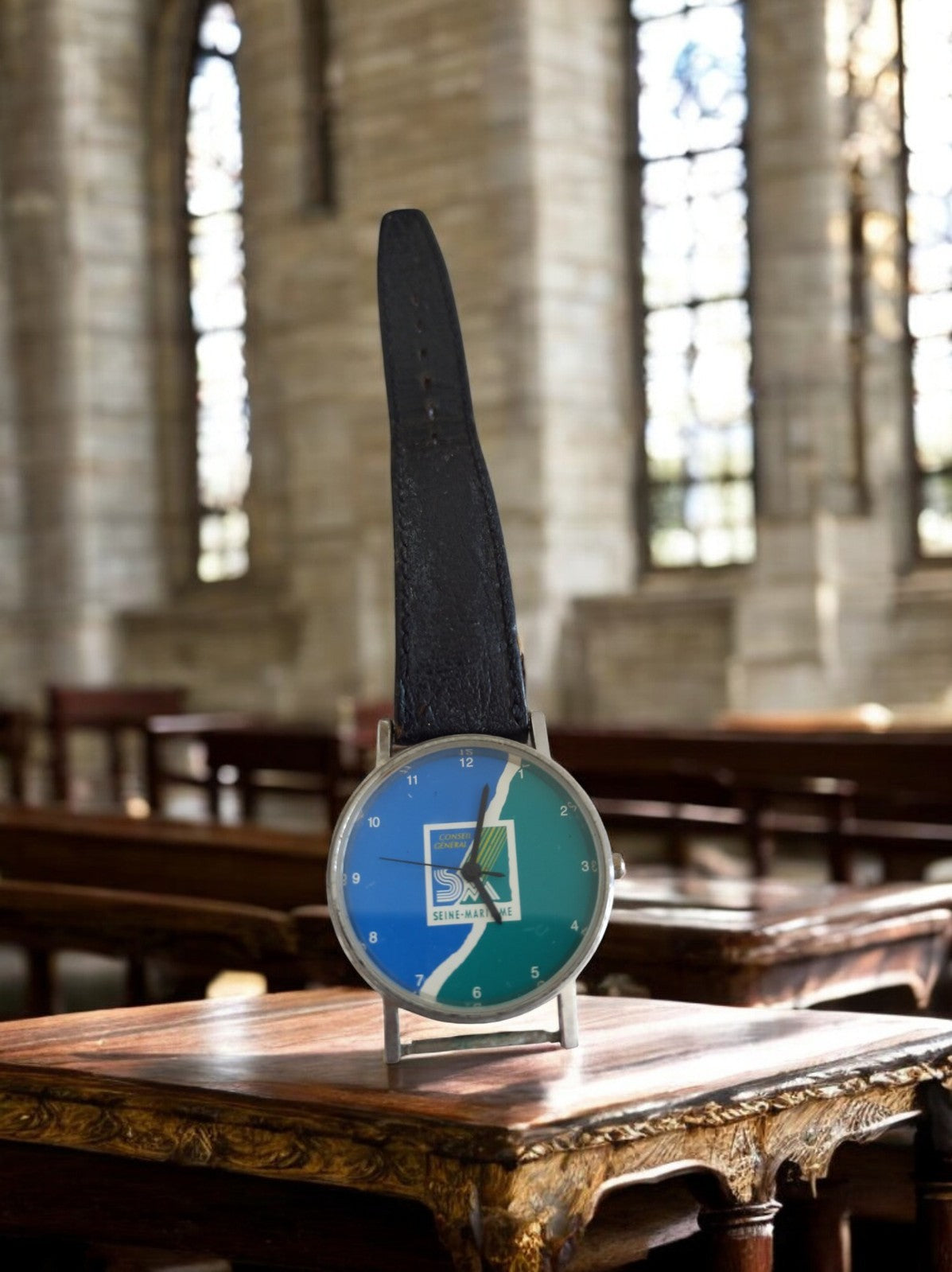 Montre publicitaire vintage Conseil Général Seine-Maritime à restaurer bleu