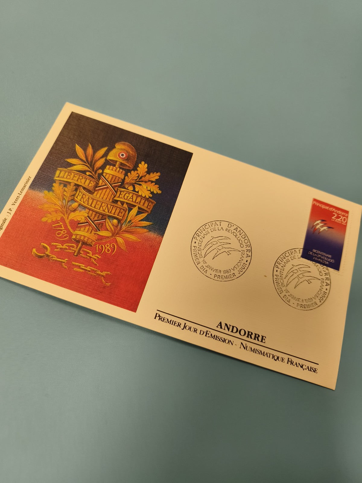Enveloppe FDC Andorre premier jour d?émission 1989 Liberté Égalité Fraternité
