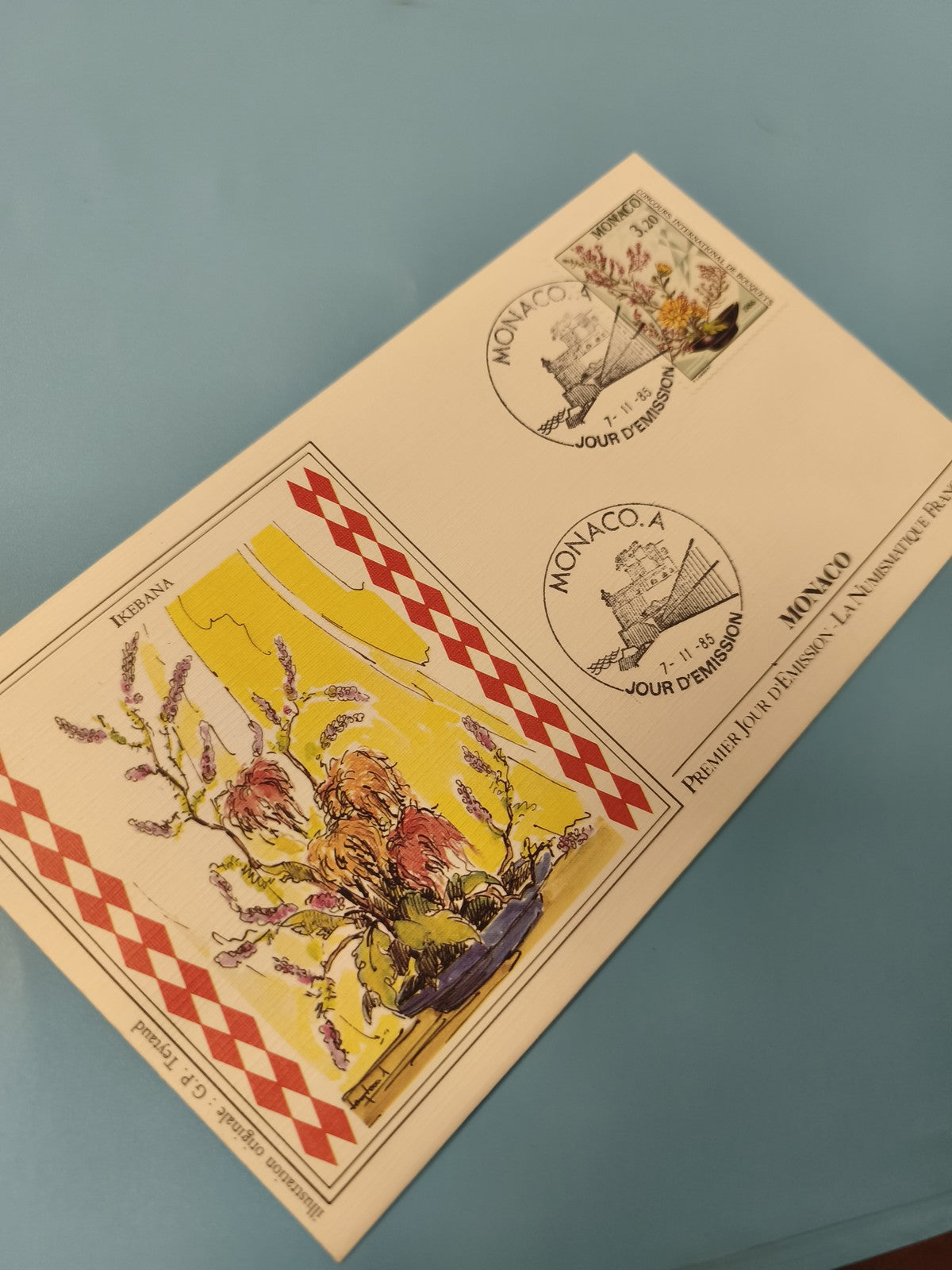 Ancienne enveloppe FDC Monaco Ikebana 1985 timbres fleurs premier jour