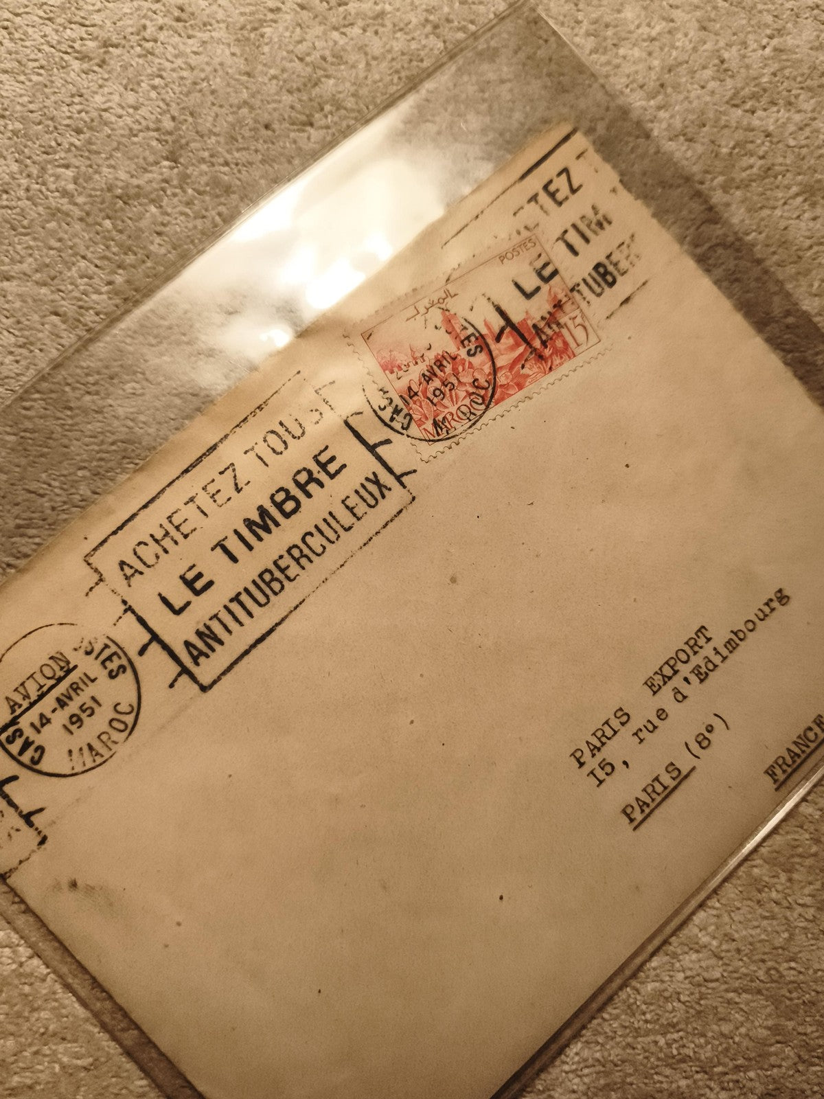 Lettre affranchie Maroc 1951 timbre antituberculeux oblitération Paris Export (R