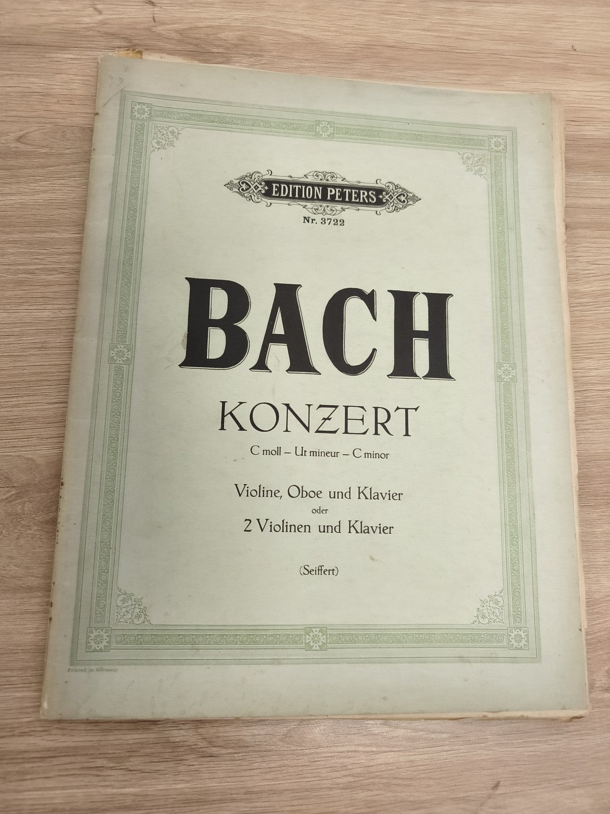 Ancien livre partitions Bach Edition Peters violon piano et hautbois C mineur