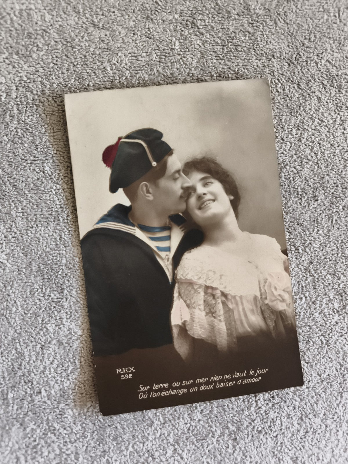 CPA ancienne marin et femme REX 592 photo colorisée début XXe
