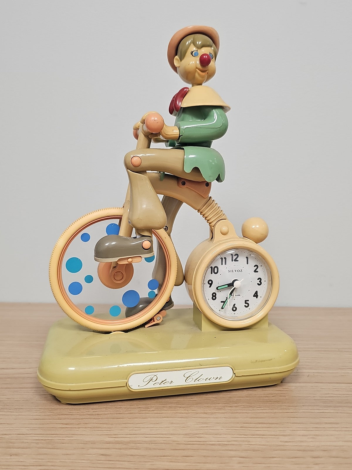 Horloge réveil mobile Peter Clown sur vélo Duck House, réveil décoratif pied cas