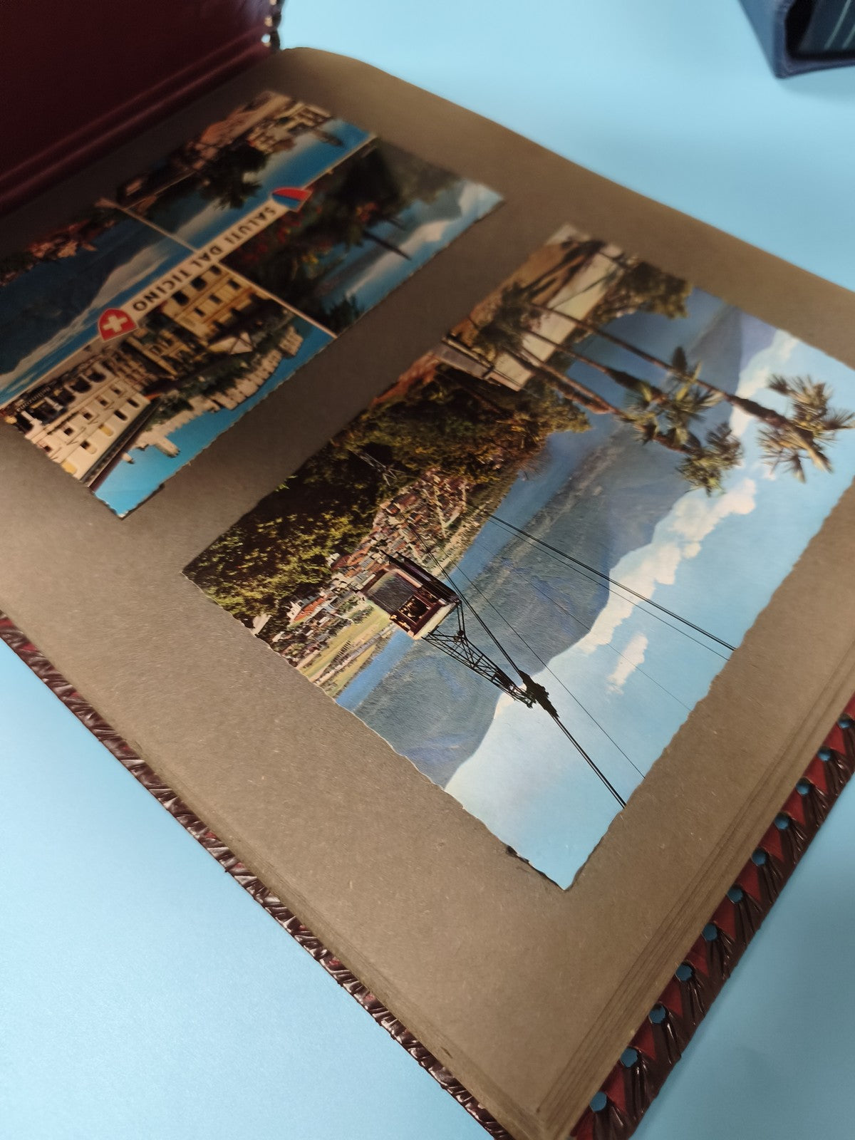Classeur photographies de voyages motif losanges marron, reliure cousue