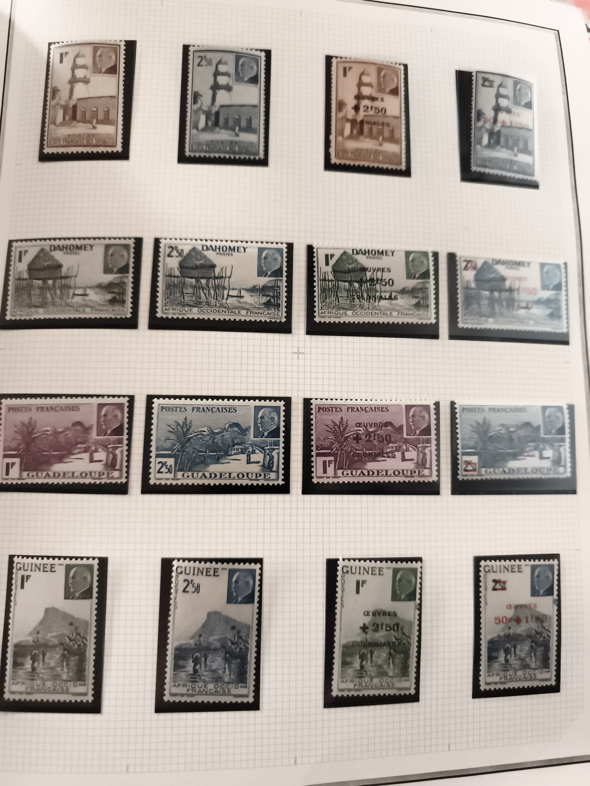 Timbres anciens AOF Dahomey Guadeloupe Guinée neufs oblitérés France Colonies