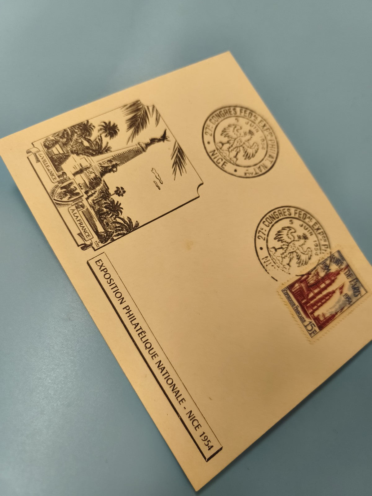 Ancienne enveloppe Exposition Philatélique Nice 1954 timbres oblitérés collectio