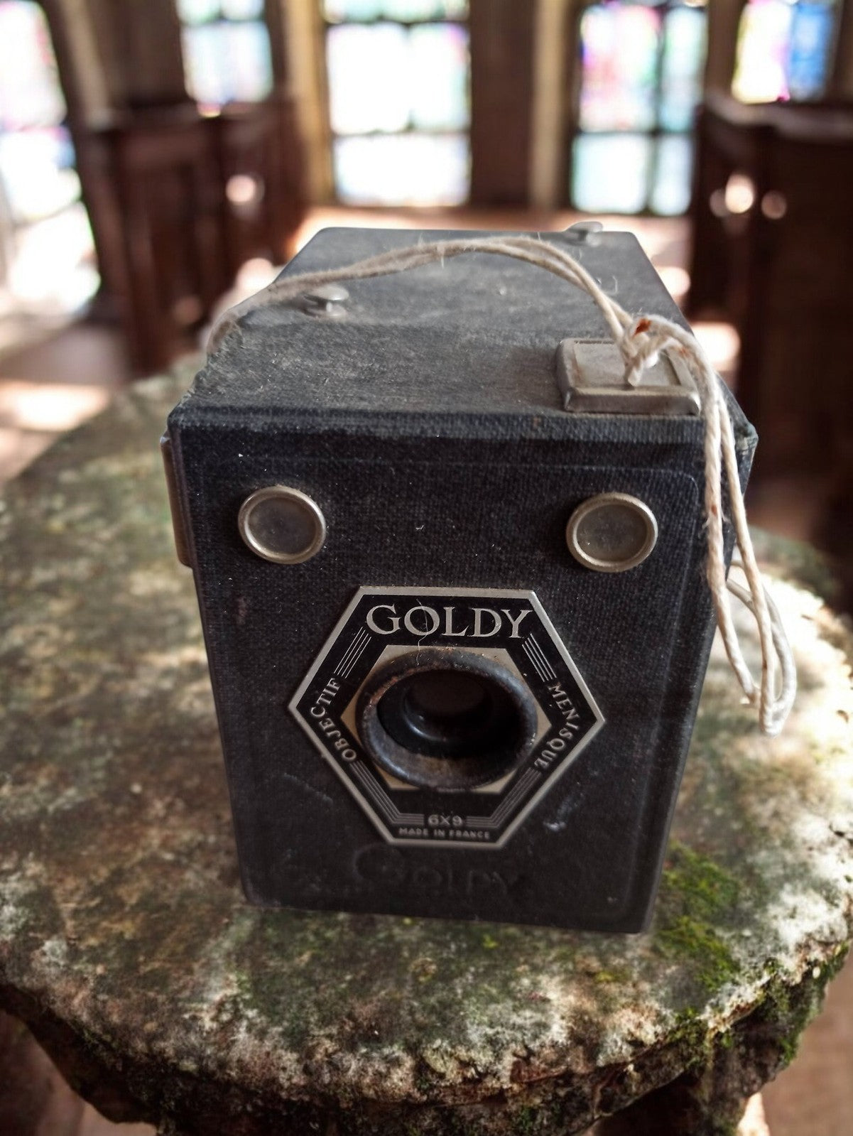 Appareil photo box Goldy 6x9 vintage France, caméra ancienne, déco rétro