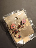 Boucles d’oreilles vintage fleurs émaillées rose, strass, deadstock fantaisie
