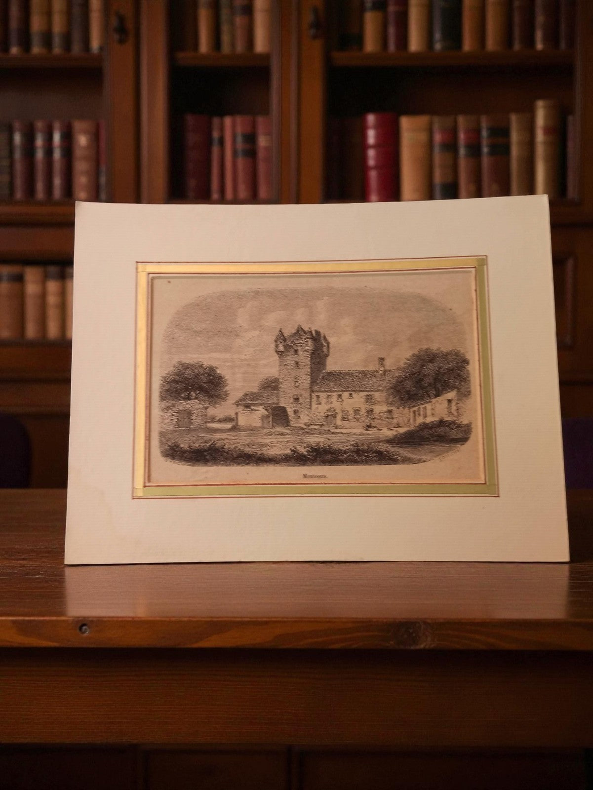 Gravure ancienne château Matines art vintage rétro déco authentique