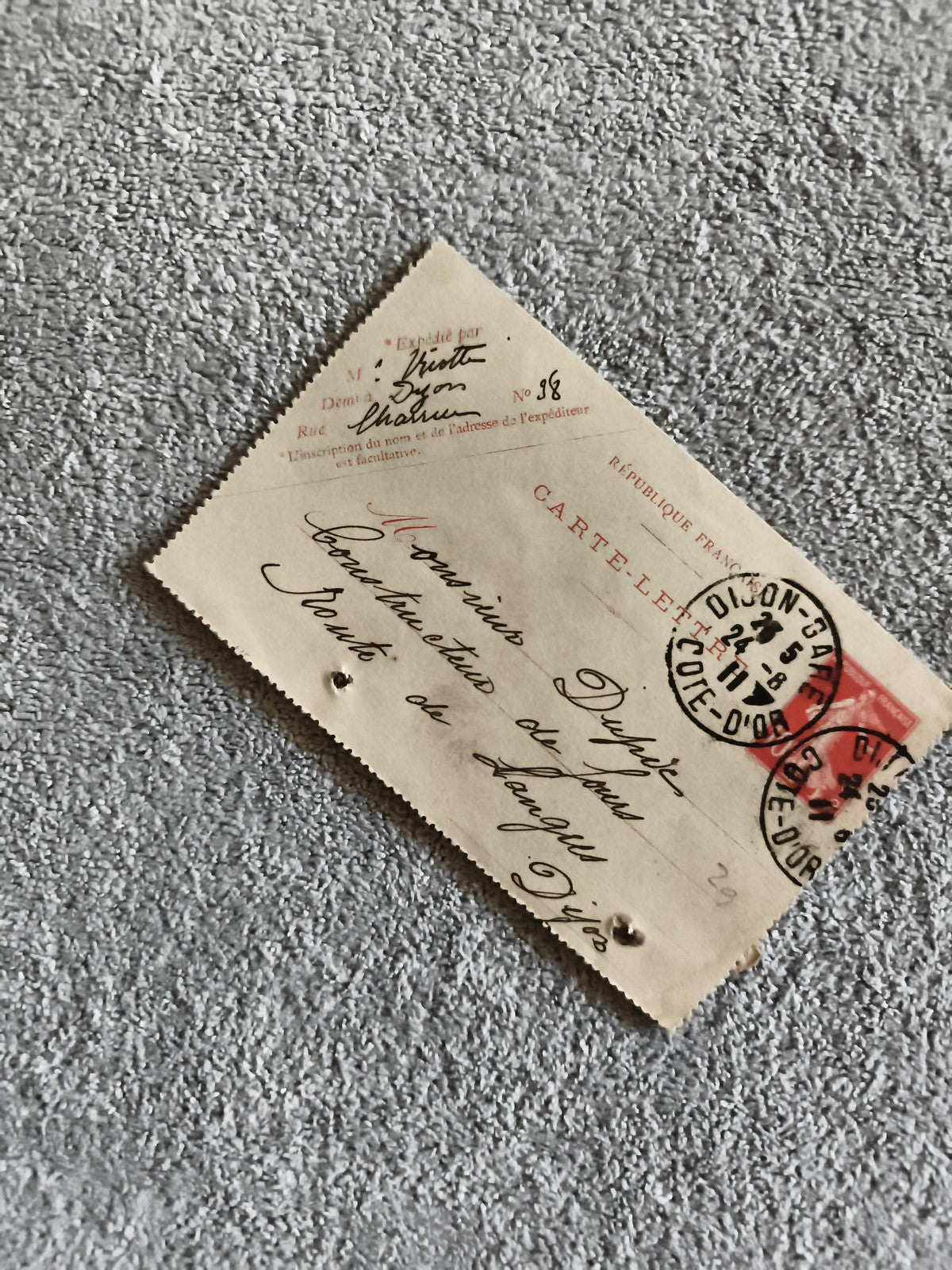 Carte-lettre postale France timbre 15c oblitéré Dijon philatélie