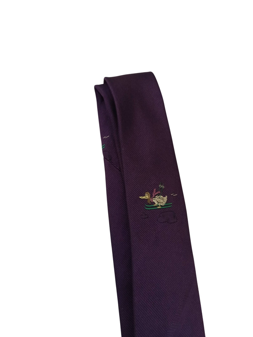 Cravate vintage soie Pierre Volnay violet, motif brodé, accessoire ancien chic