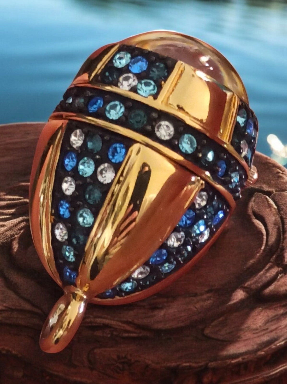 Pendentif montre vintage femme Main Line Time bleu doré strass rétro