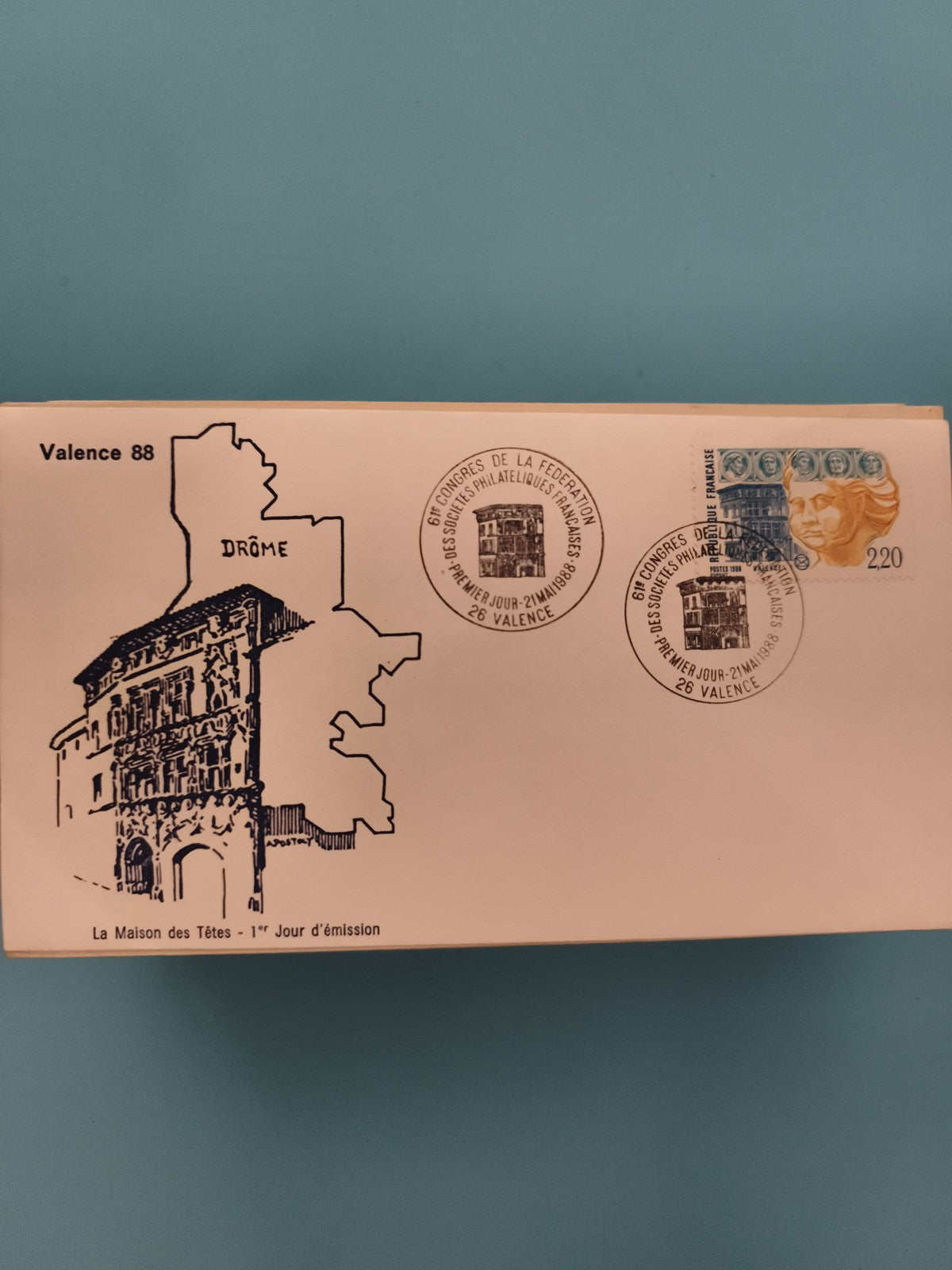 Lettre 1er jour Valence 1988 Maison des Têtes Drôme Marianne 2,20 F philatélie