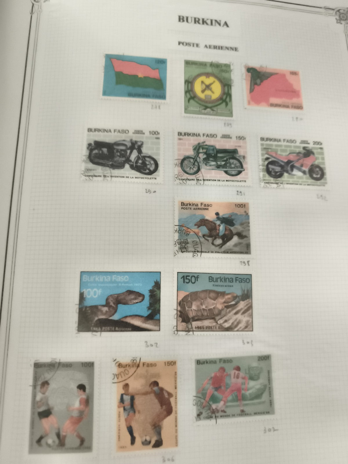 Timbres Burkina Faso thématiques motos sports animaux poste aérienne