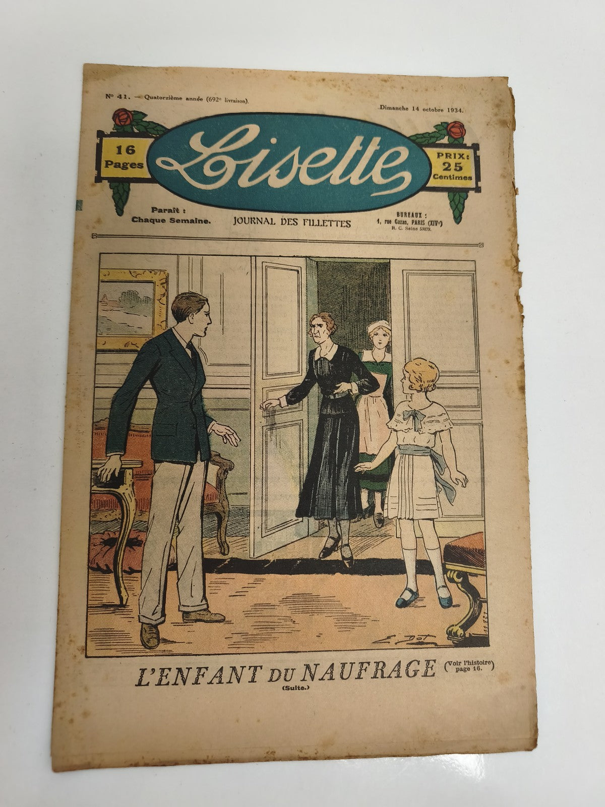 Journal Lisette ancien 1934, couverture illustrée, vintage presse fillette