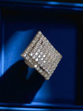Bague vintage Art déco fantaisie pavée strass, carré géométrique, taille 54 rétr