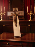 Crucifix ancien miroir, Christ doré, objet religieux vintage rétro déco