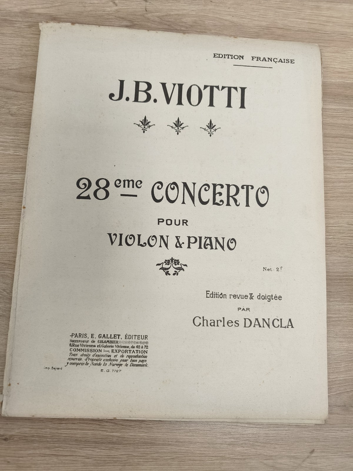Ancien livre partitions J.B. Viotti 28e Concerto violon piano Dancla