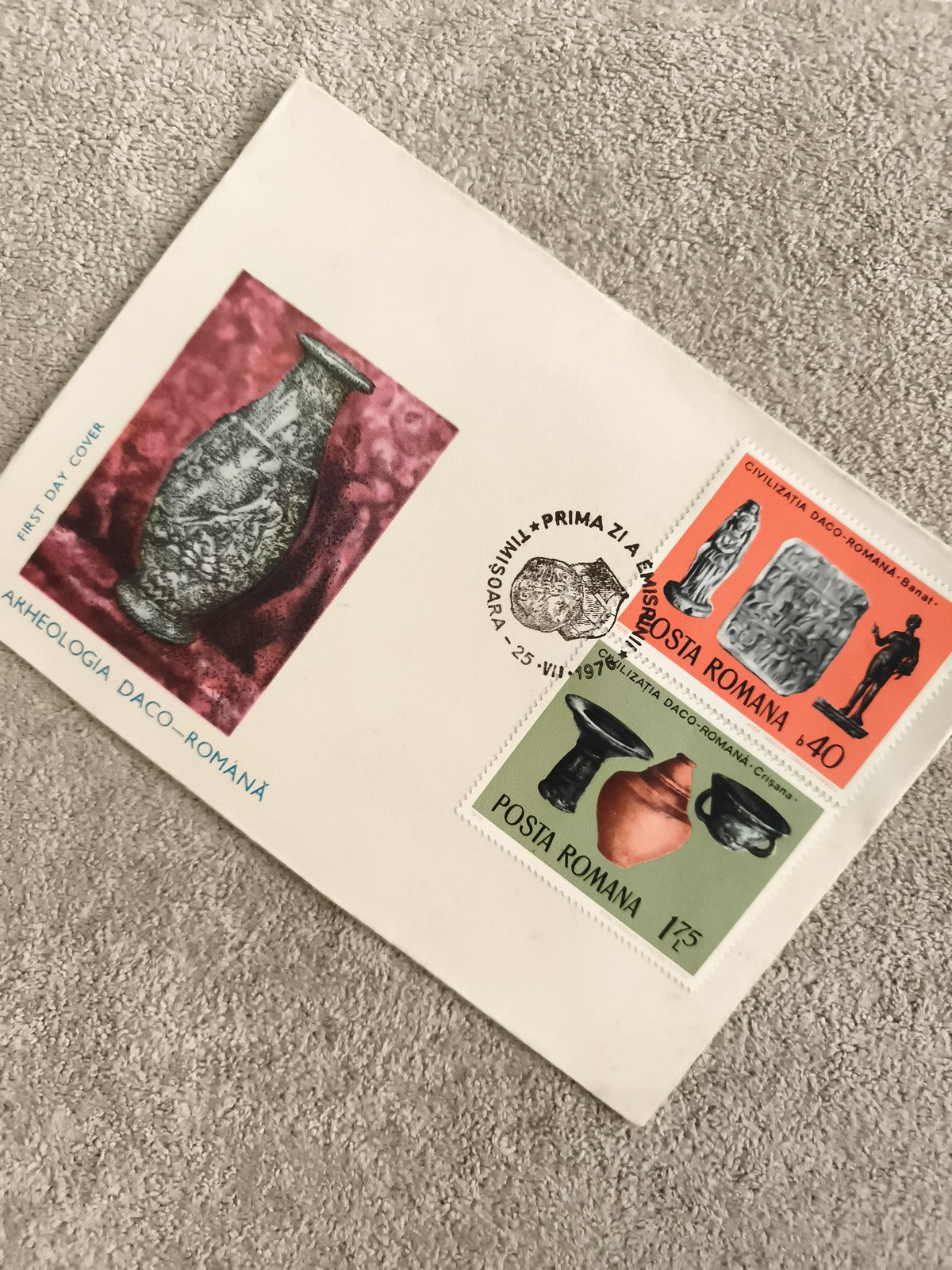 Lettre FDC Roumanie archéologie daco-romaine, 1974, Posta Romana, timbres