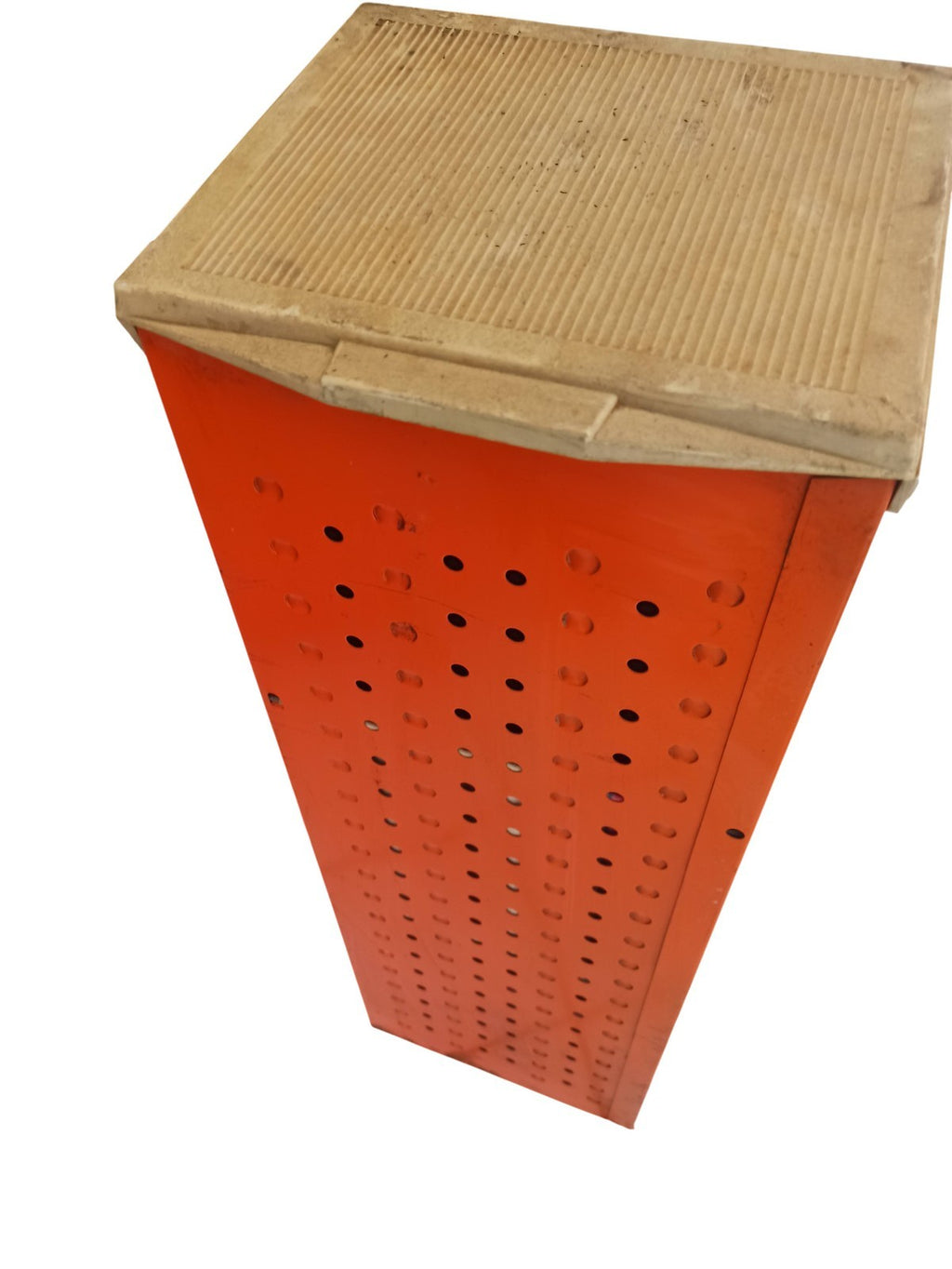Panier à pain ancien vintage métal orange rétro déco cuisine années 60-70
