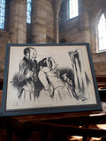 Lithographie ancienne Daumier satire encadrée, affiche vintage française