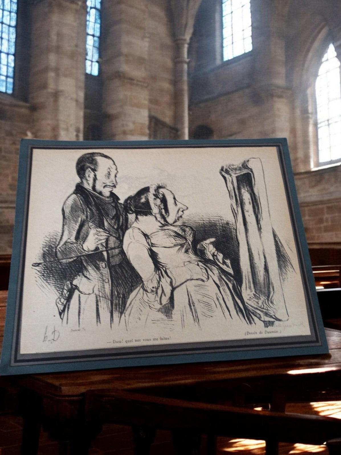 Lithographie ancienne Daumier satire encadrée, affiche vintage française