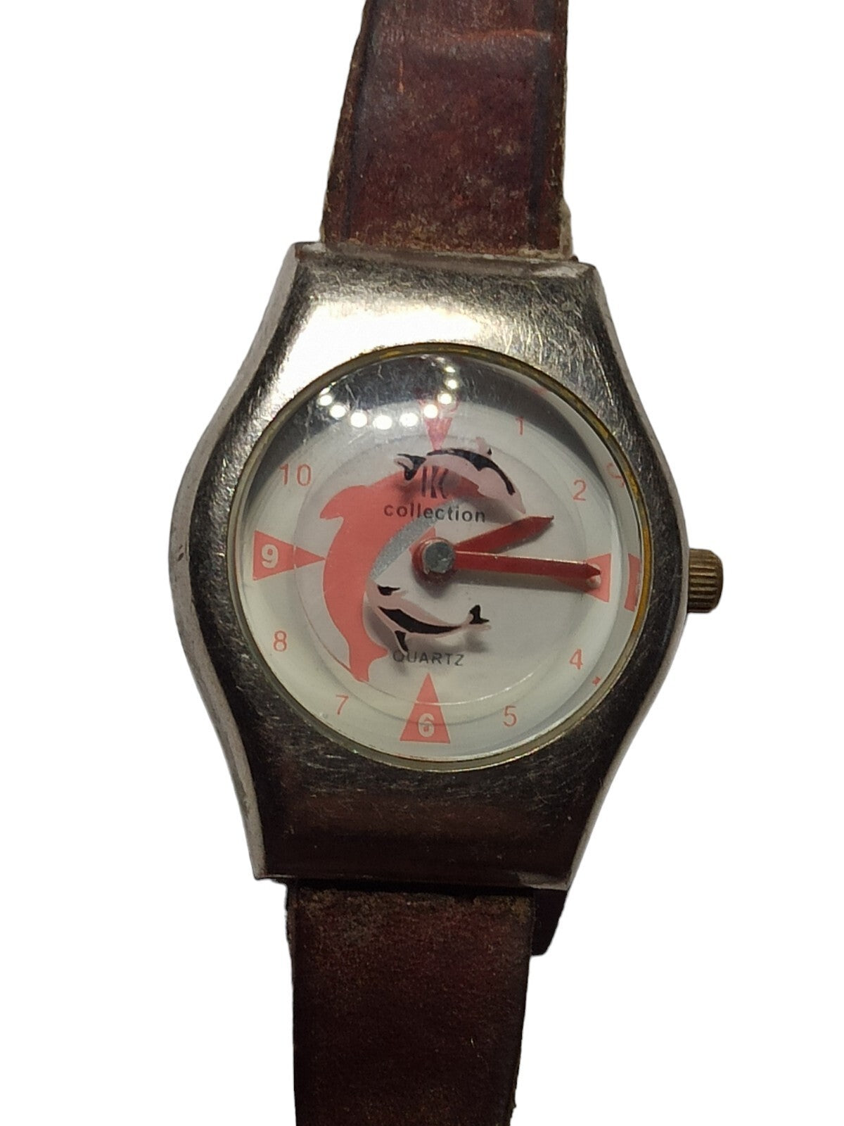 Montre IK Collection Quartz Vintage cadran graphique bracelet cuir ancien