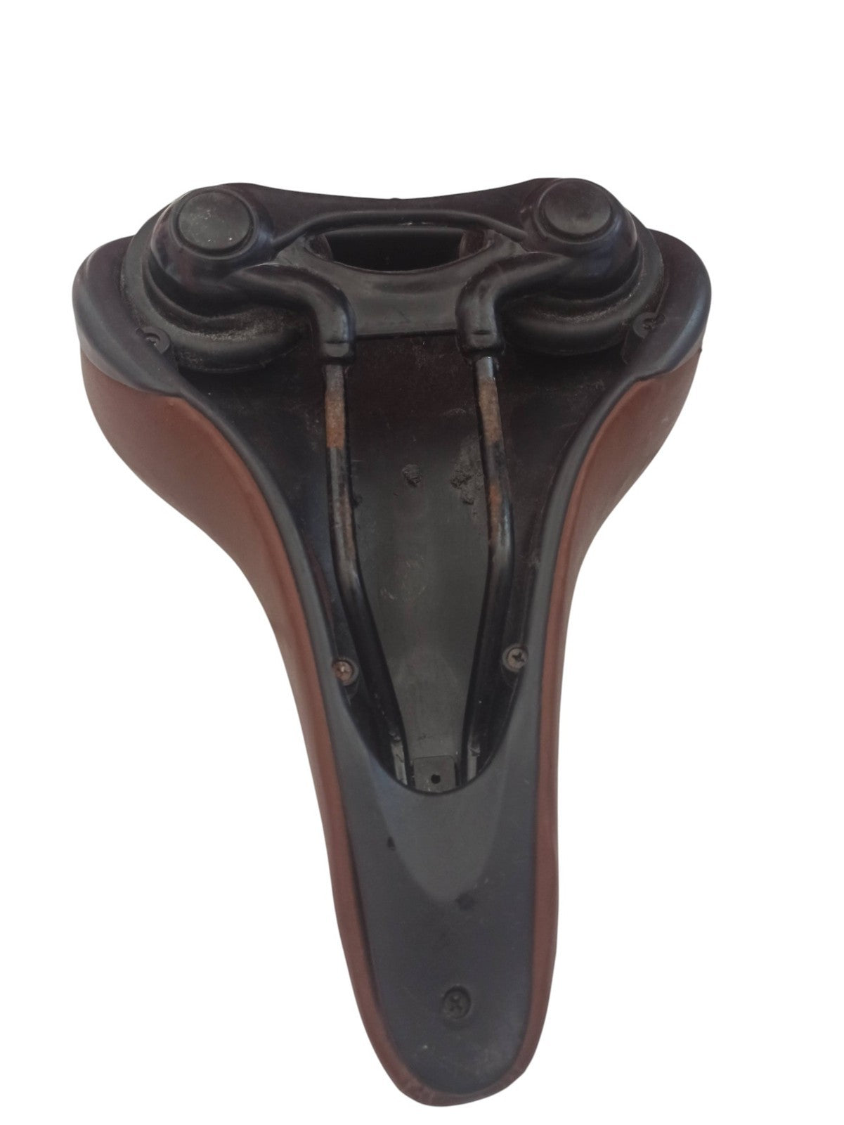Selle de vélo ancienne cuir brun, accessoire vintage rétro bicyclette