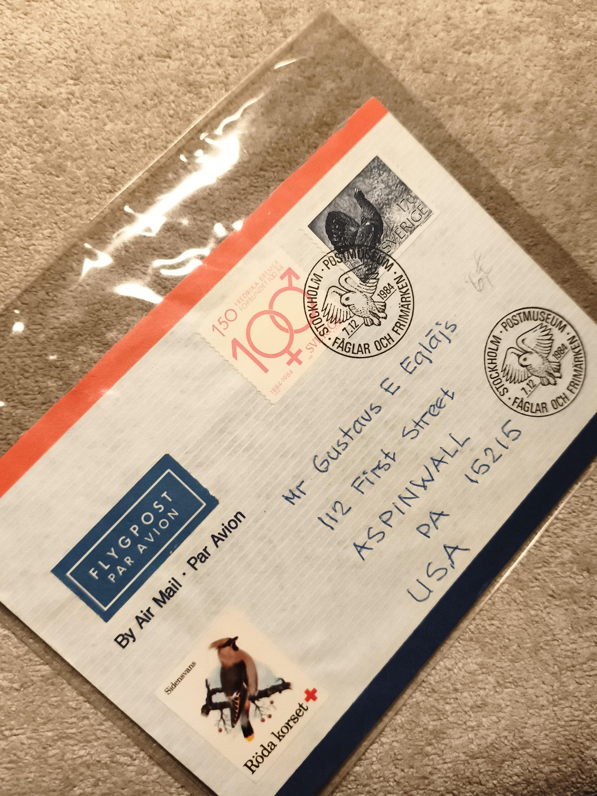 Lettre affranchie Suède 1984 Fåglar timbre 150 Sverige cachet Stockholm philatél