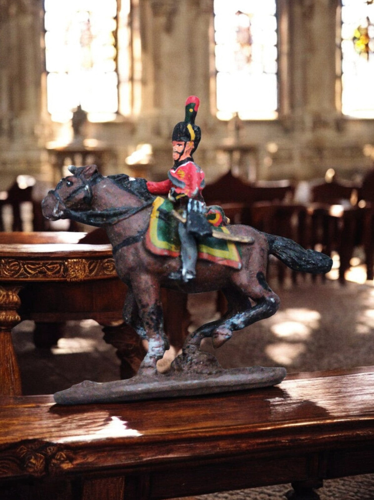 Figurine cavalerie Napoléonienne plomb peinte main chevalier vintage déco